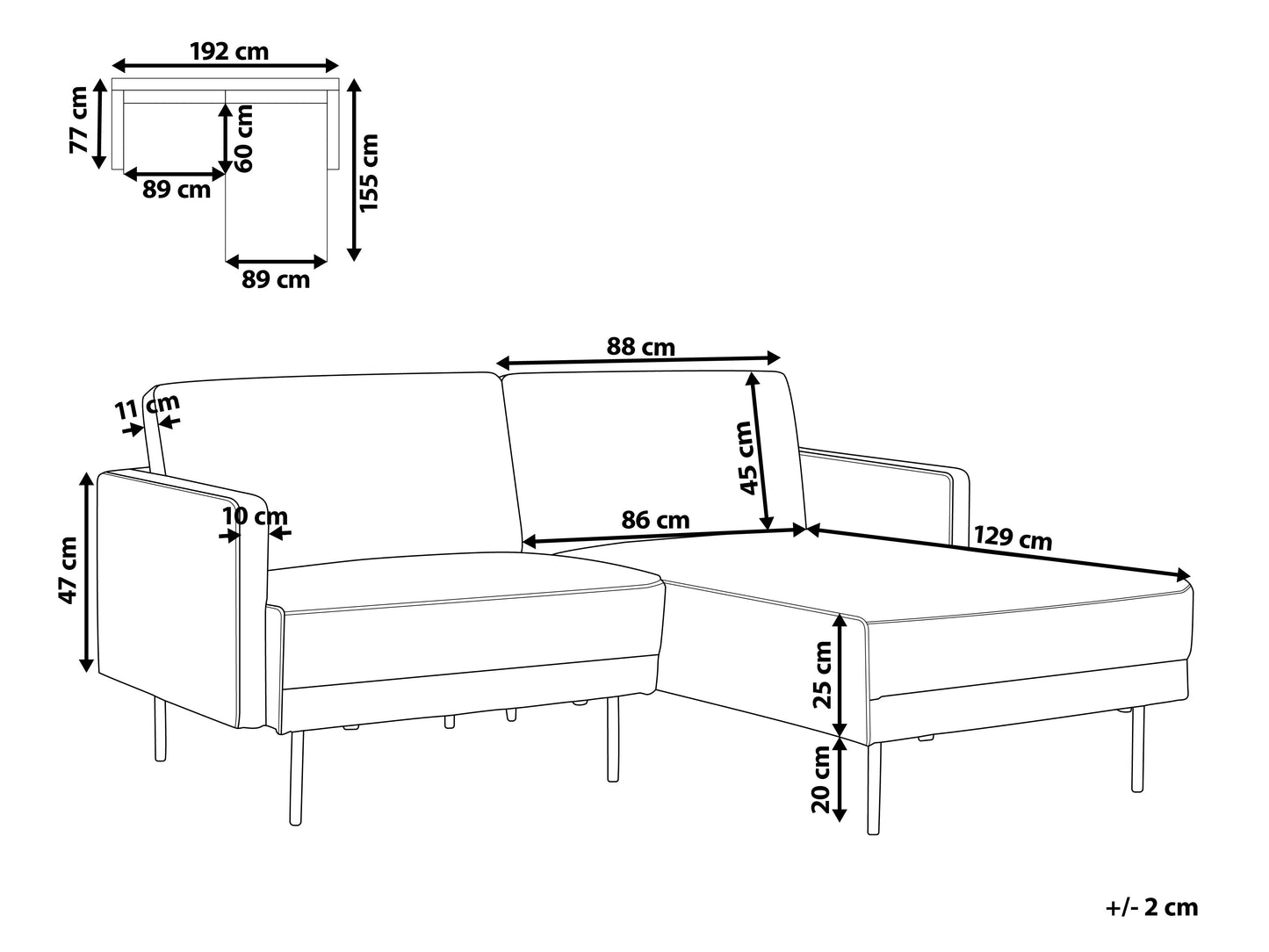 Corner Sofa 2 Seater BREDA Corduroy Beige Left Hand