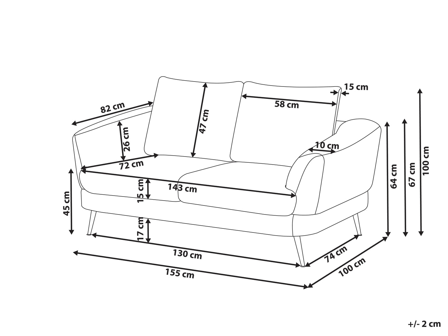 Sofa 2 Seater KJAER Chenille Dark Brown