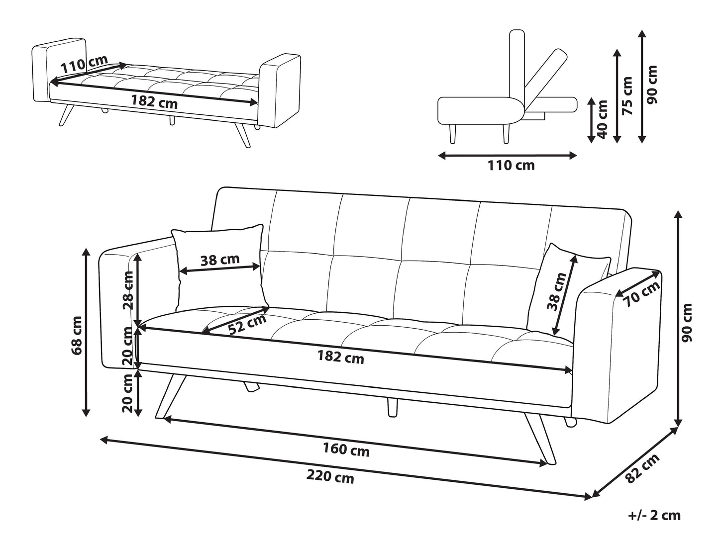 Sofa Bed 3 Seater HJULBY Black