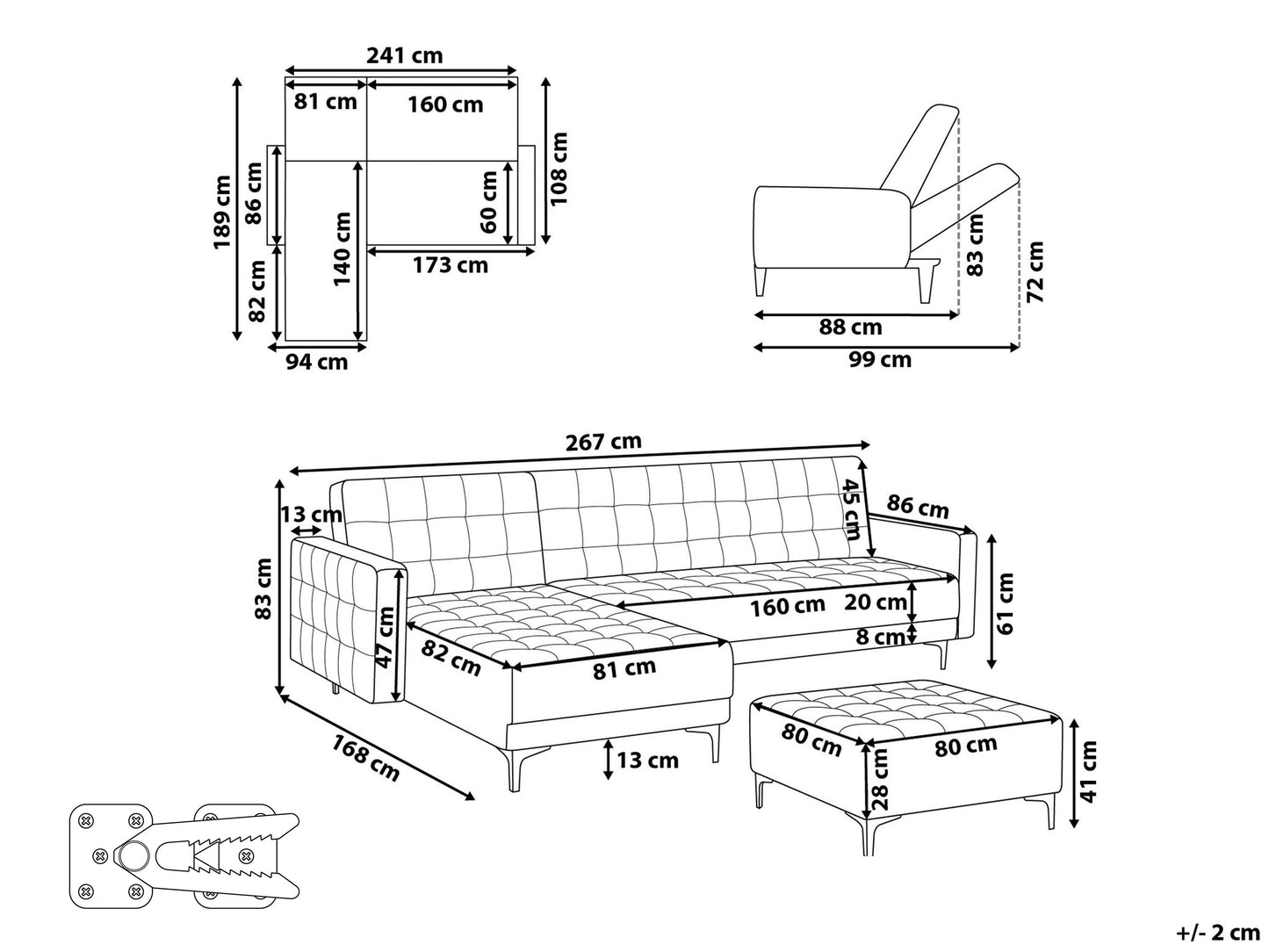 Modular Corner Sofa Bed 4 Seater ABERDEEN Faux Leather Black With Ottoman Right Hand