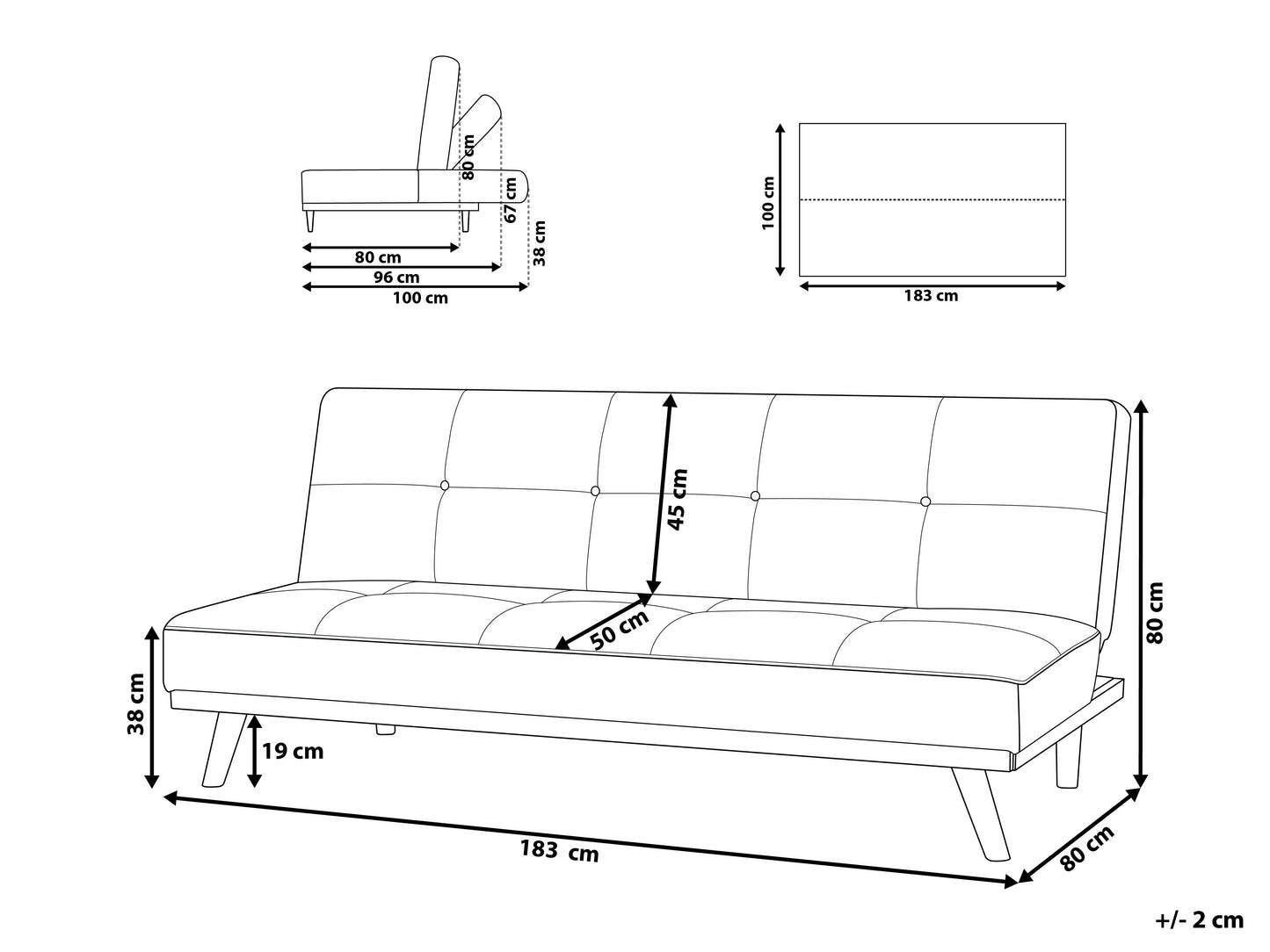 Sofa Bed 3 Seater FROYA Fabric Light Grey