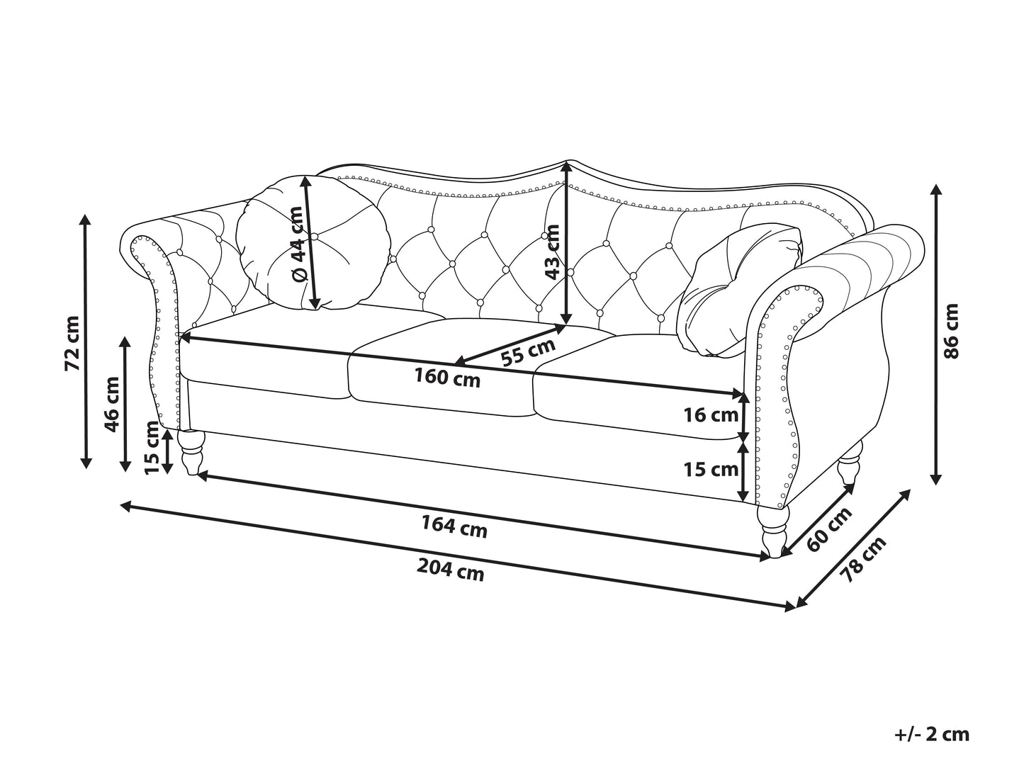 Sofa 3 Seater SKIEN Velvet Dark Red