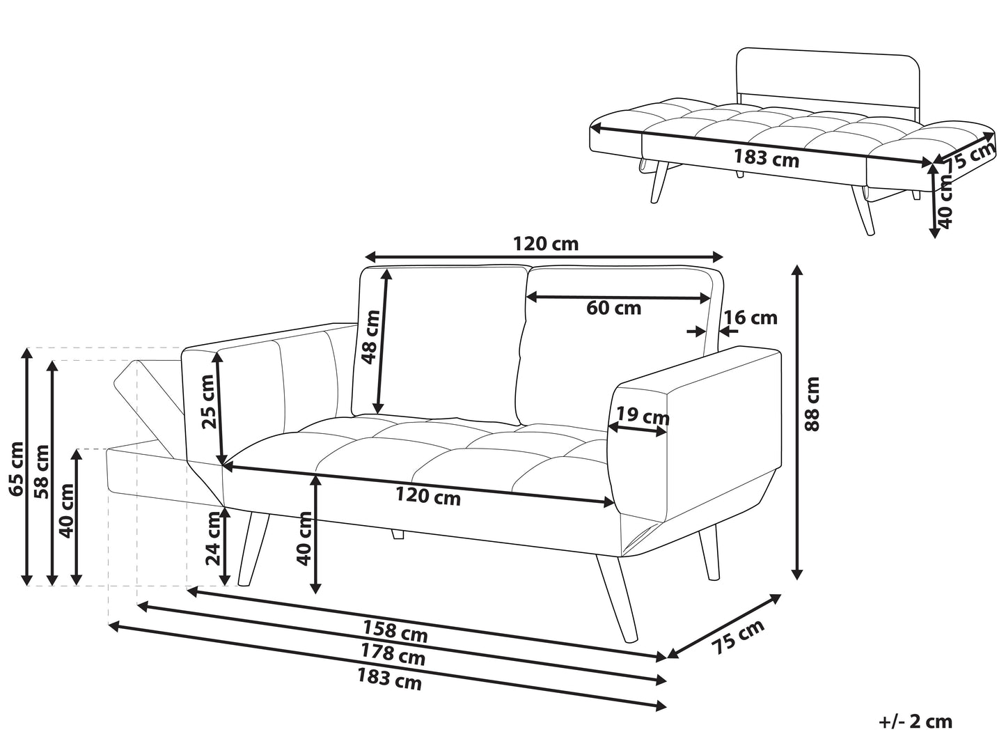 Sofa Bed 2 Seater BREKKE Fabric Black