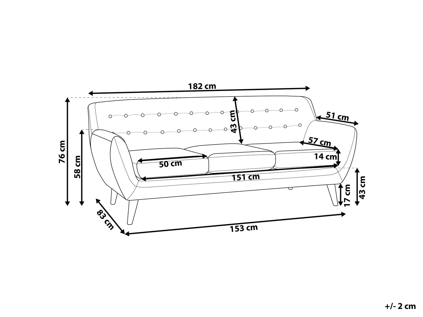 Sofa 3 Seater MOTALA Fabric Light Grey