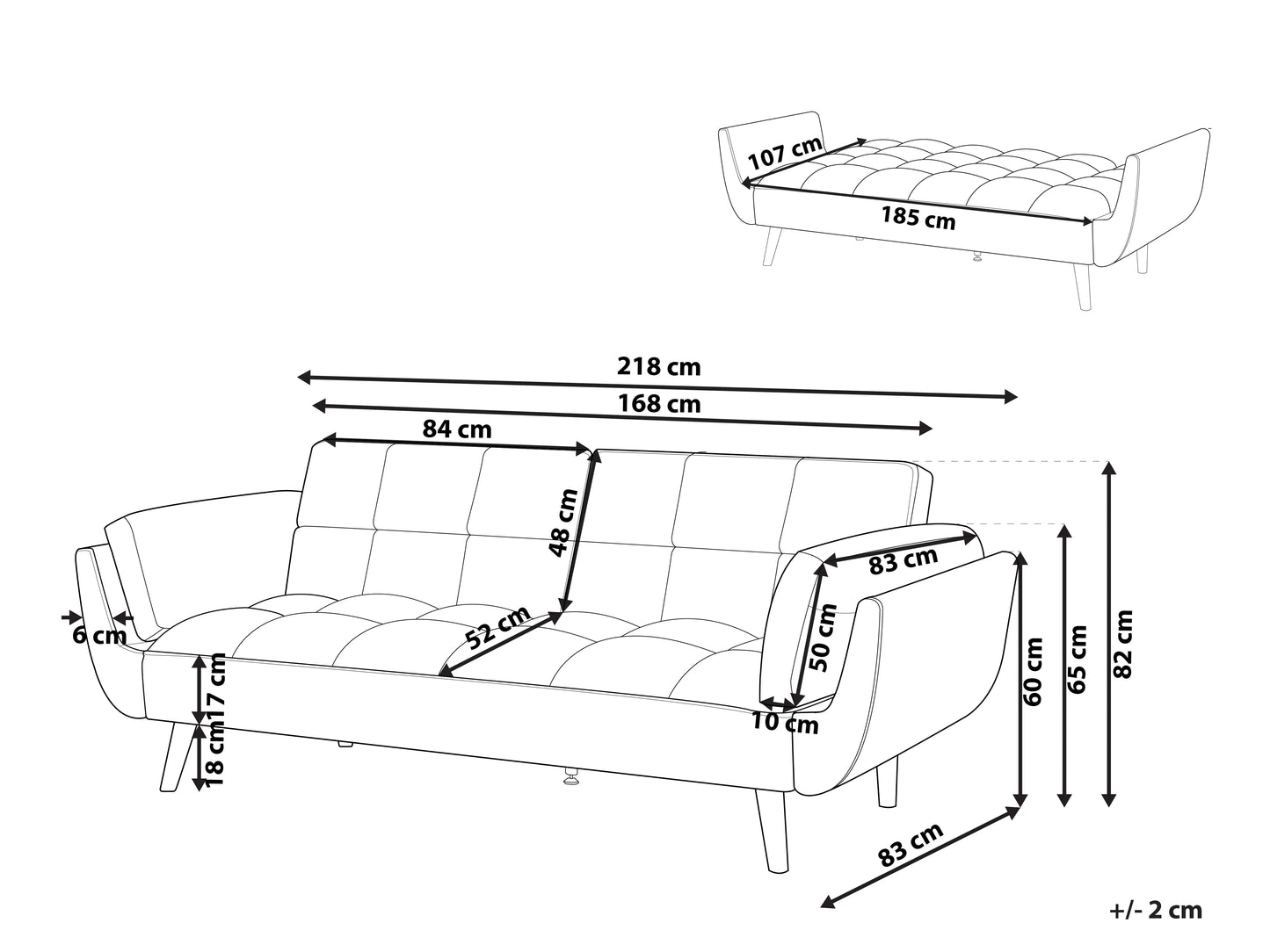 Sofa Bed 3 Seater ASBY Velvet Black