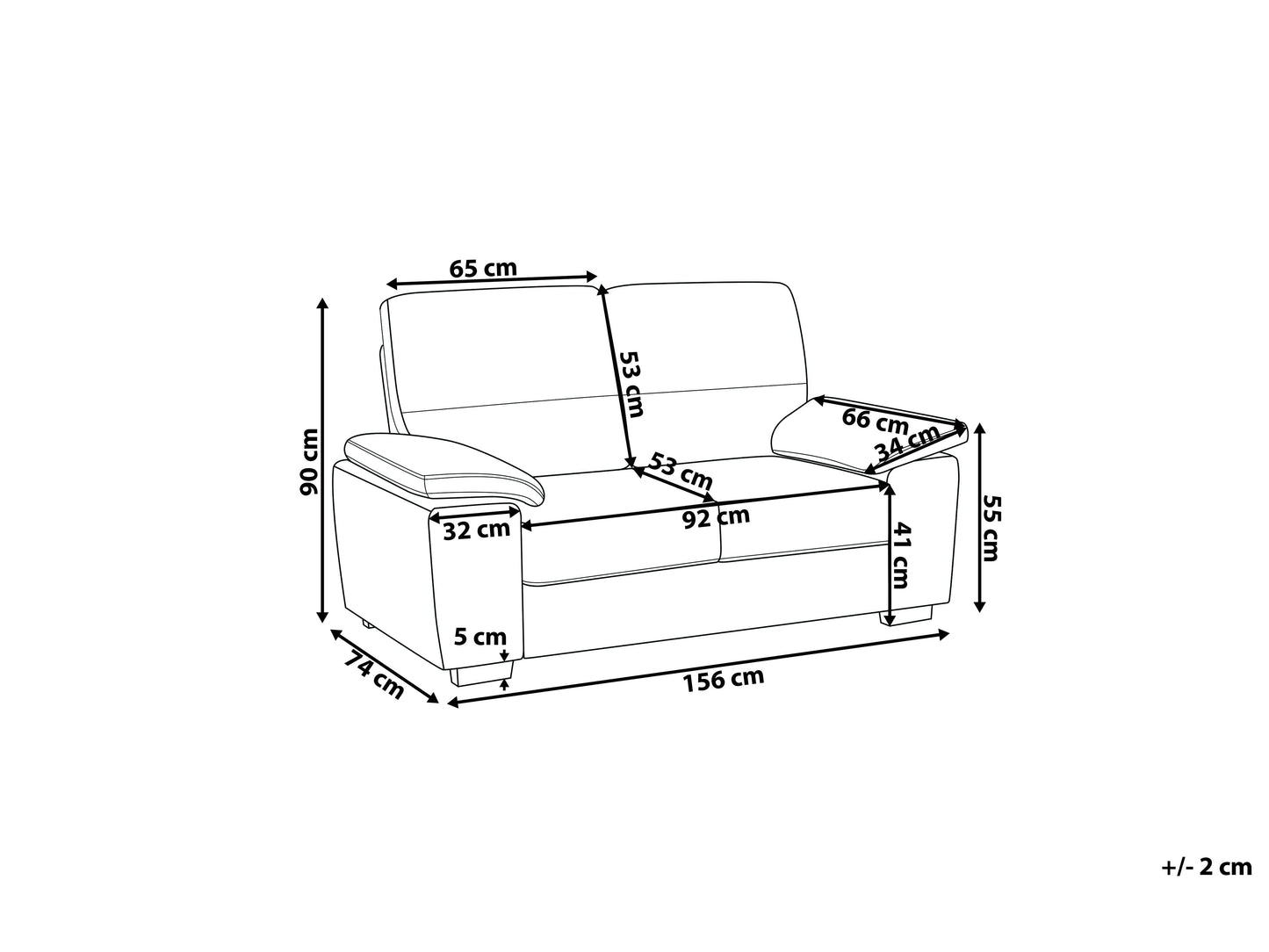 Sofa 2 Seater VOGAR Fabric Light Beige