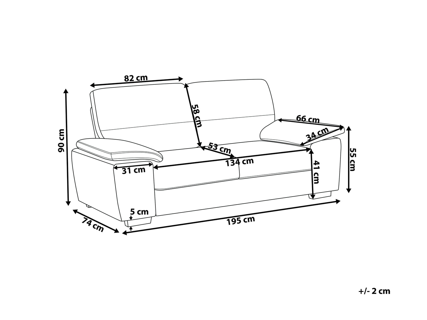 Sofa 3 Seater VOGAR Fabric Light Brown