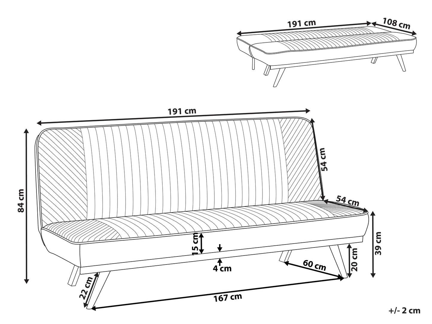 Sofa Bed 2 Seater KALFAFEL Fabric Beige