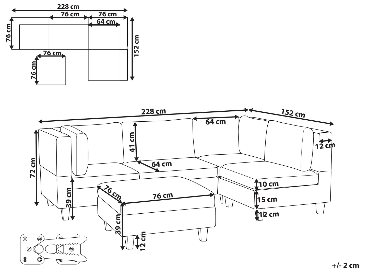 Modular Corner Sofa 4 Seater UNSTAD Fabric Dark Green With Ottoman Left Hand