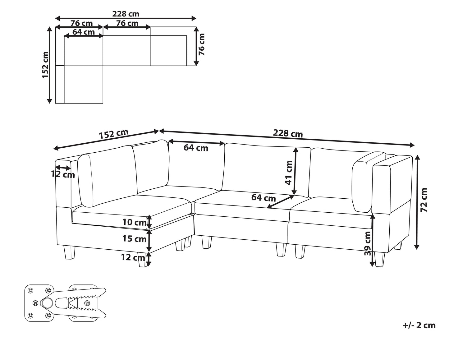 Modular Corner Sofa 4 Seater UNSTAD Faux Leather Black Right Hand