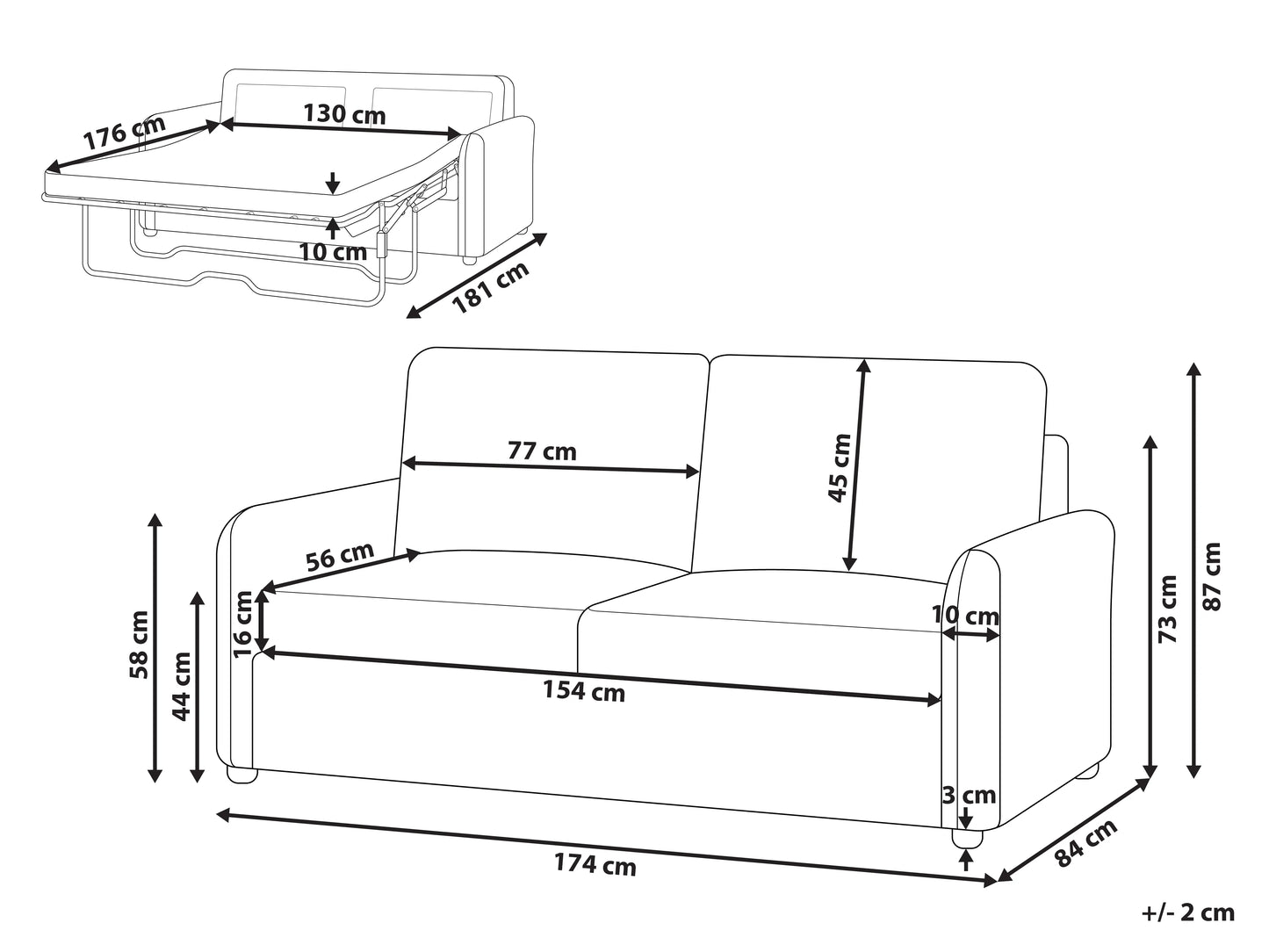Sofa Bed 3 Seater BENNAS Boucle Light Beige