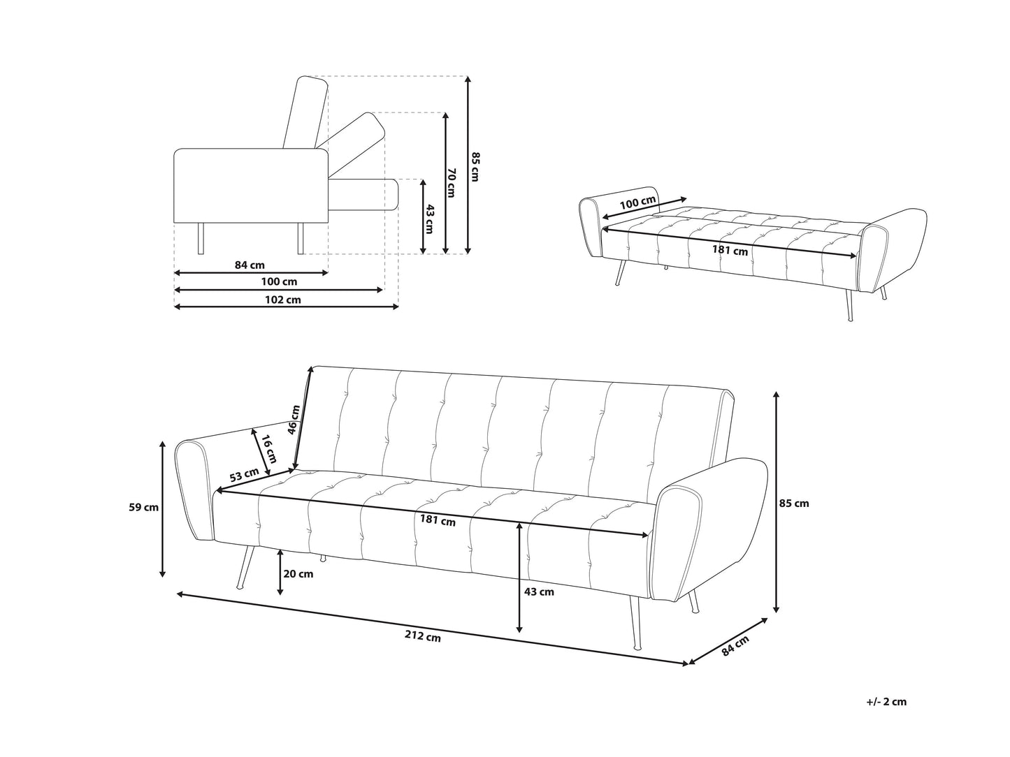 Sofa Bed 3 Seater SELNES Velvet Light Beige