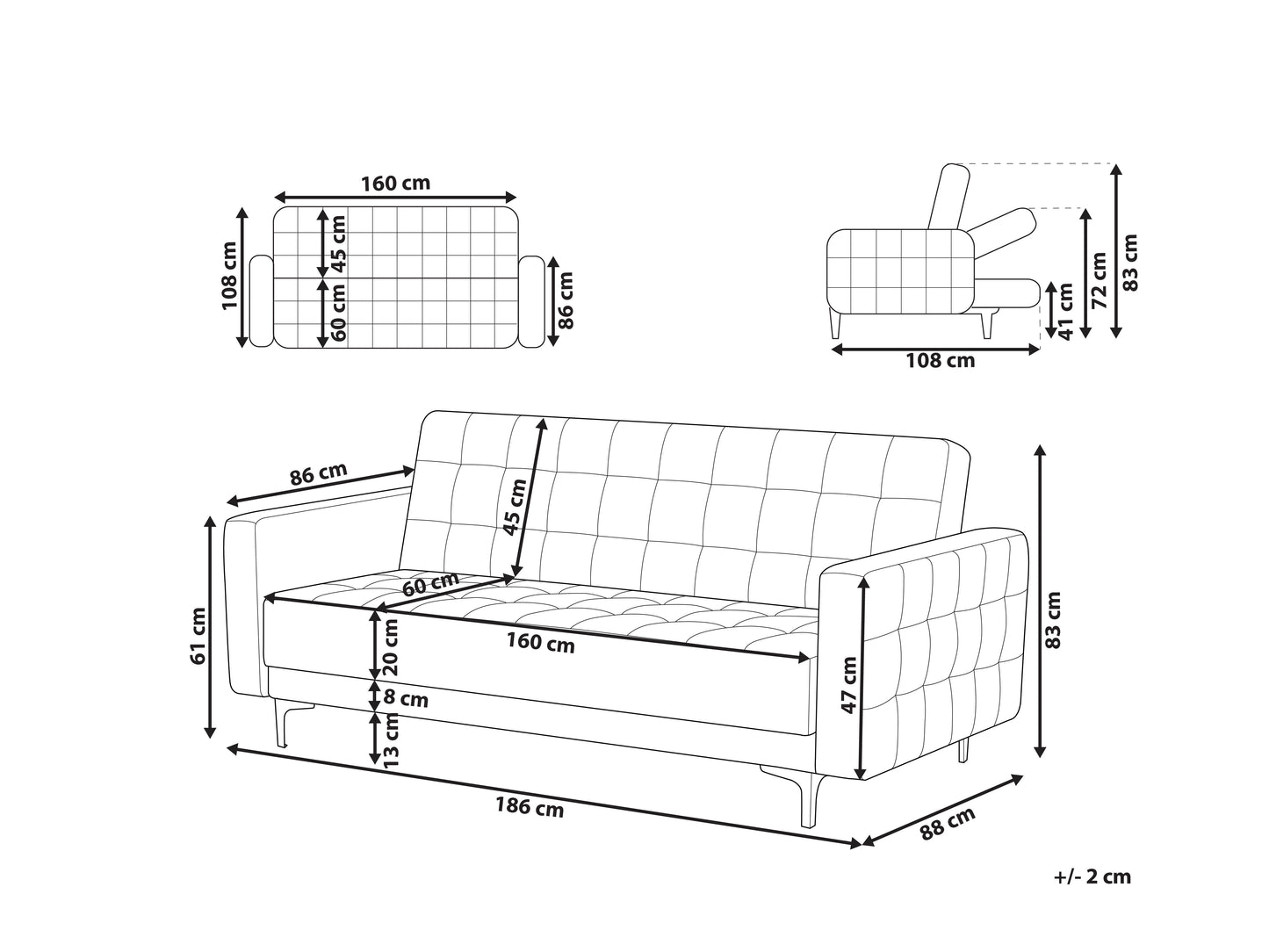 Sofa Bed 3 Seater ABERDEEN Velvet Light Grey