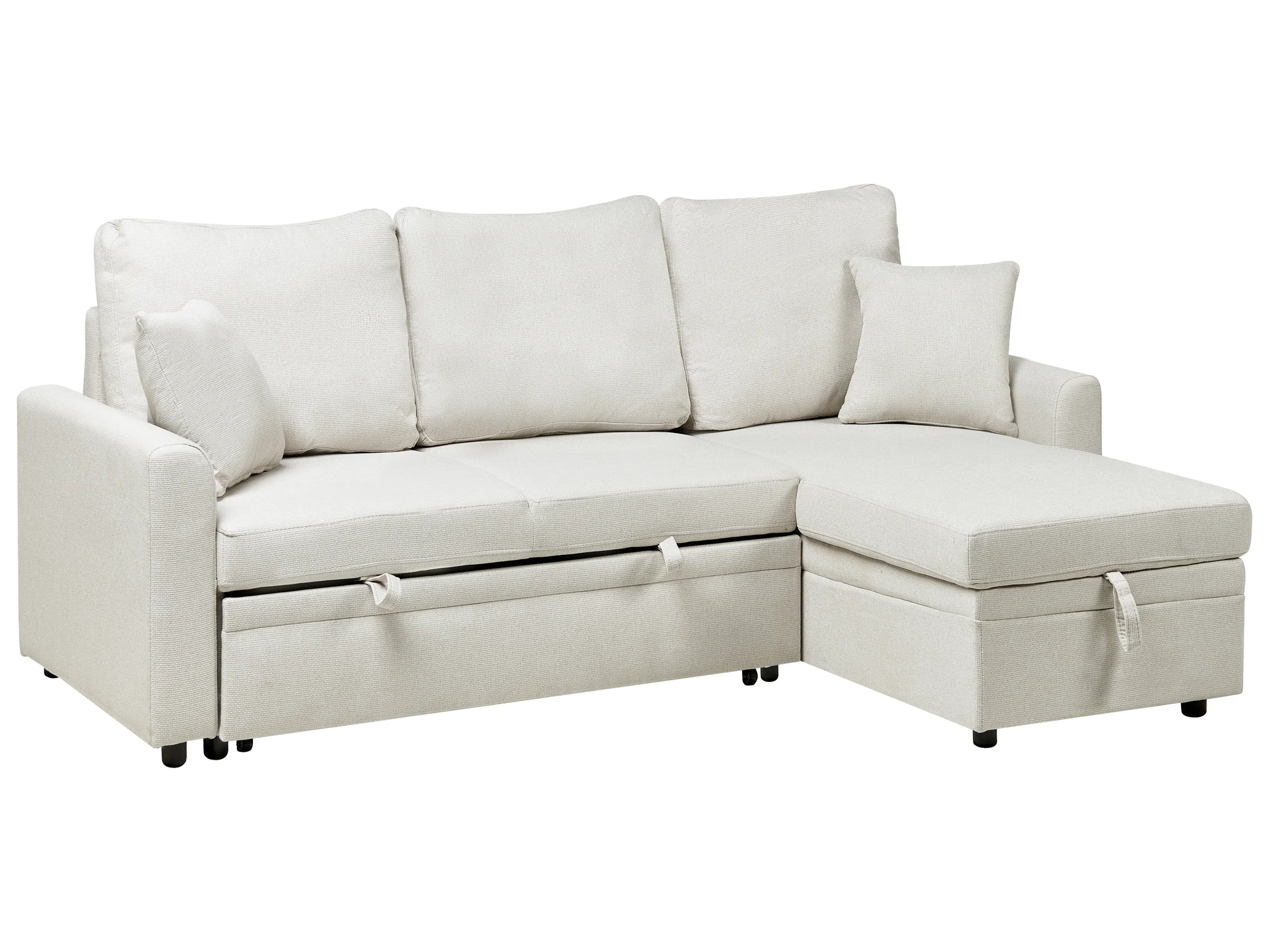  Corner Sofa Bed 3 Seater NASSJO Faux Linen Light Beige Left Hand