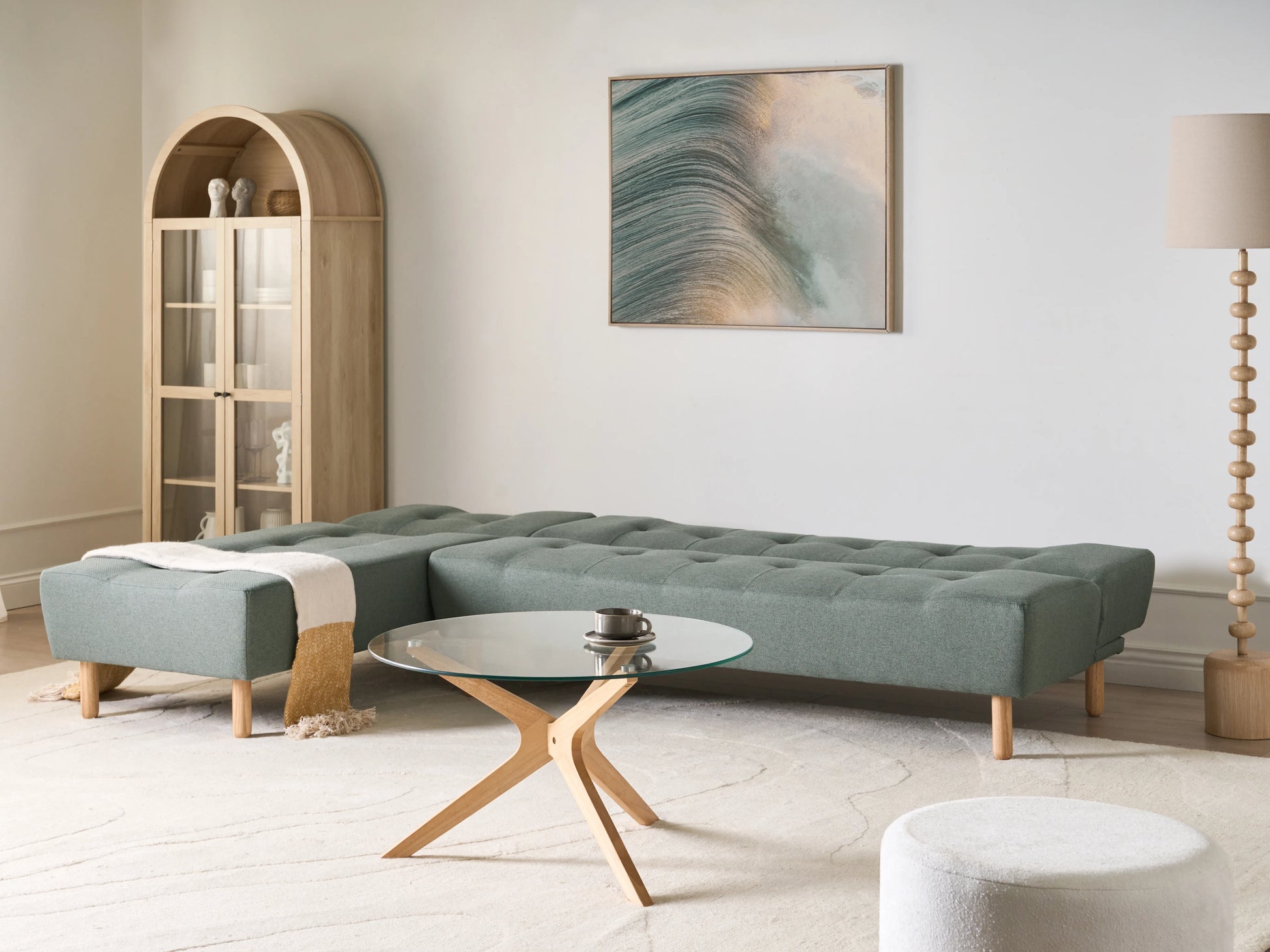  Modular Corner Sofa Bed 4 Seater ALSTEN Fabric Green Right Hand