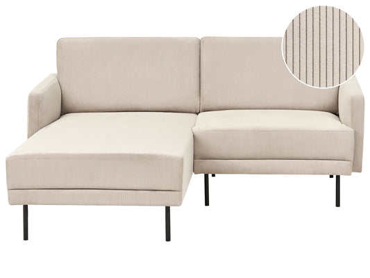  Corner Sofa 2 Seater BREDA Corduroy Beige Right Hand