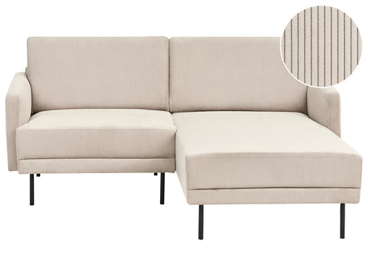  Corner Sofa 2 Seater BREDA Corduroy Beige Left Hand