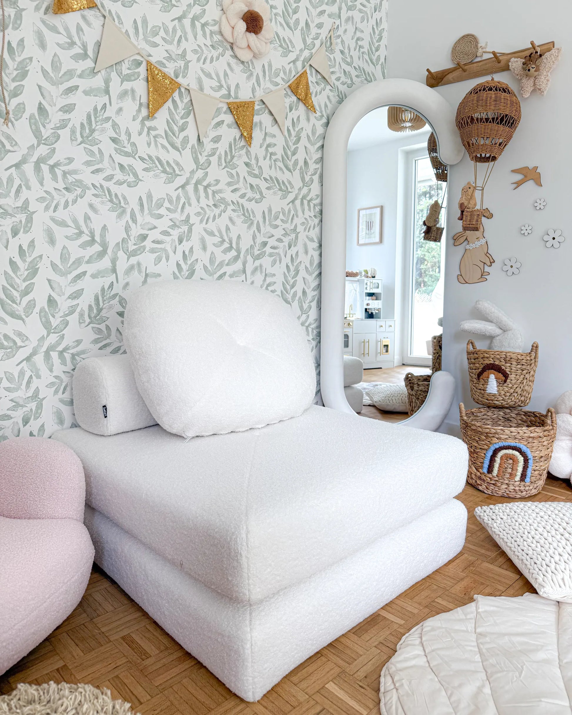  Single Sofa Bed OLDEN Boucle White