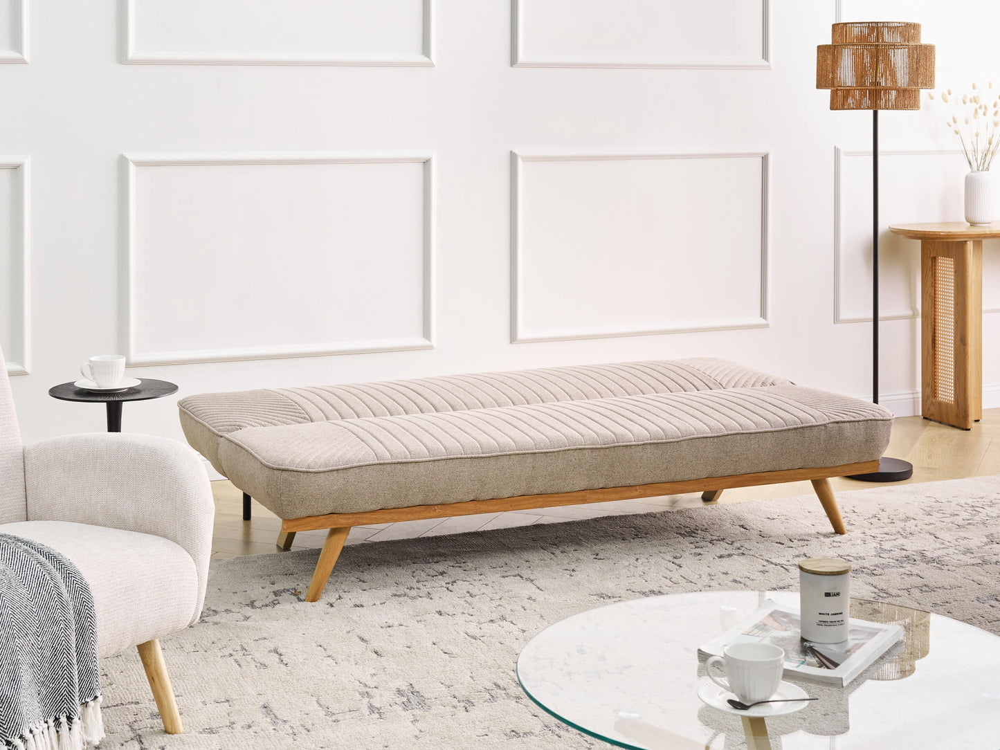  Sofa Bed 2 Seater KALFAFEL Fabric Light Brown