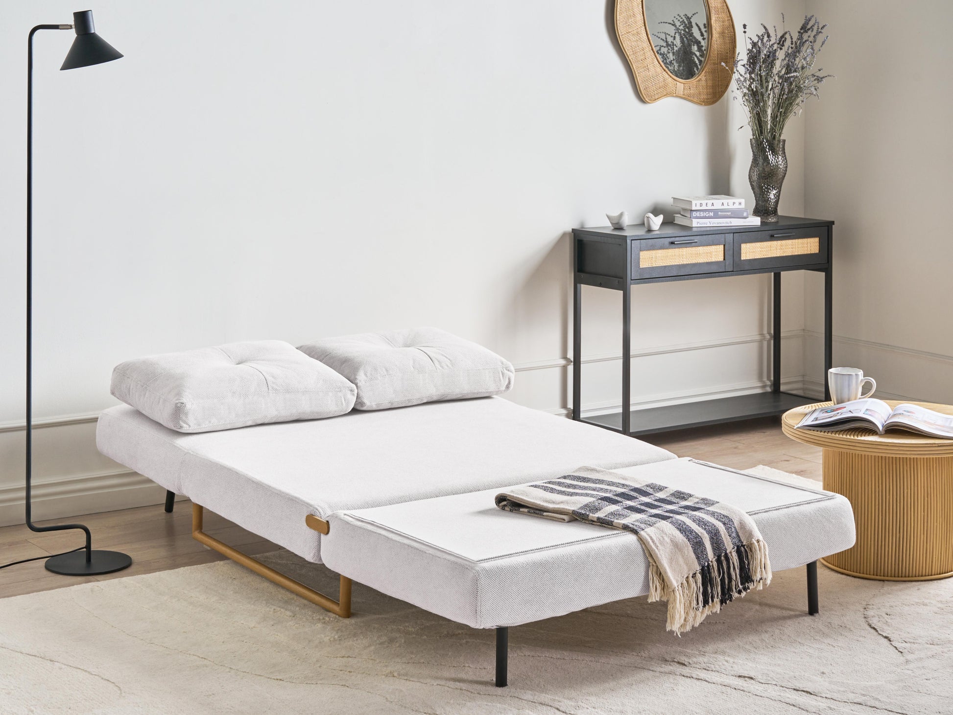  Sofa Bed 2 Seater JERSLEV Fabric Off-White