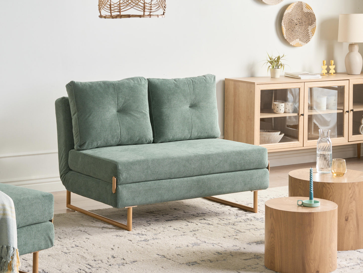  Sofa Bed 2 Seater JERSLEV Fabric Light Green