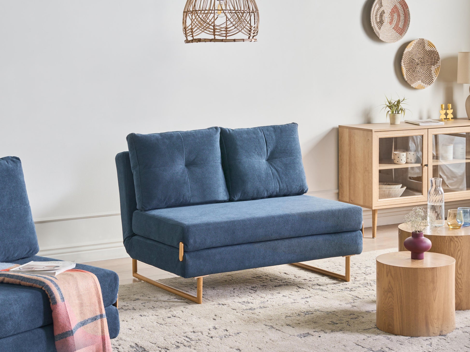  Sofa Bed 2 Seater JERSLEV Fabric Blue