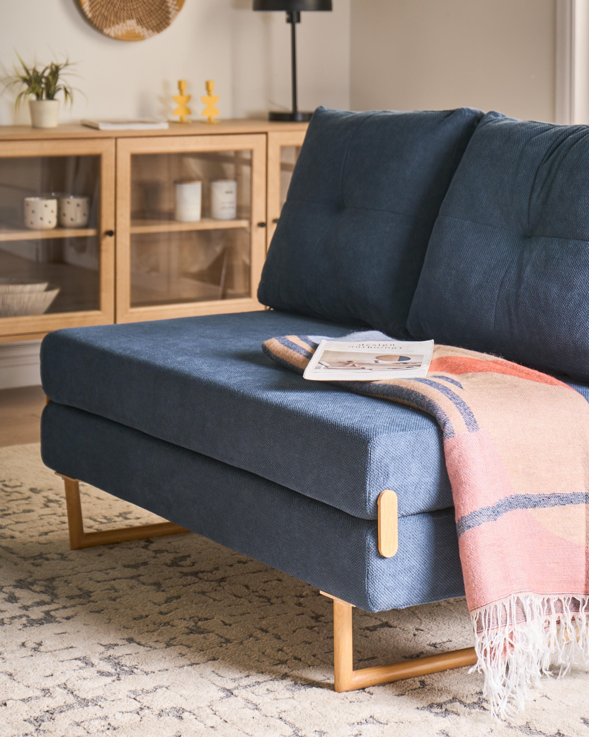  Sofa Bed 2 Seater JERSLEV Fabric Blue