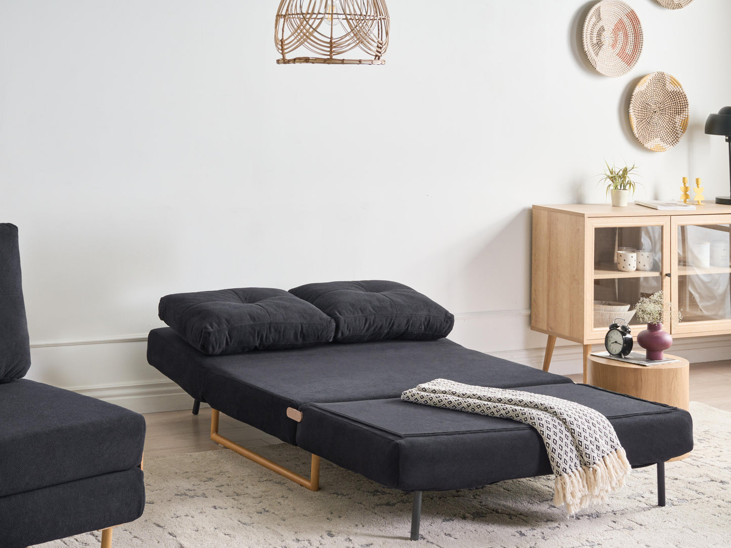  Sofa Bed 2 Seater JERSLEV Fabric Black