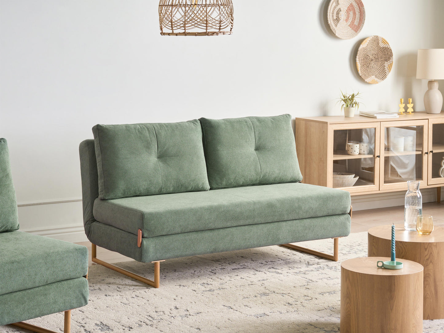  Sofa Bed 3 Seater JERSLEV Fabric Light Green