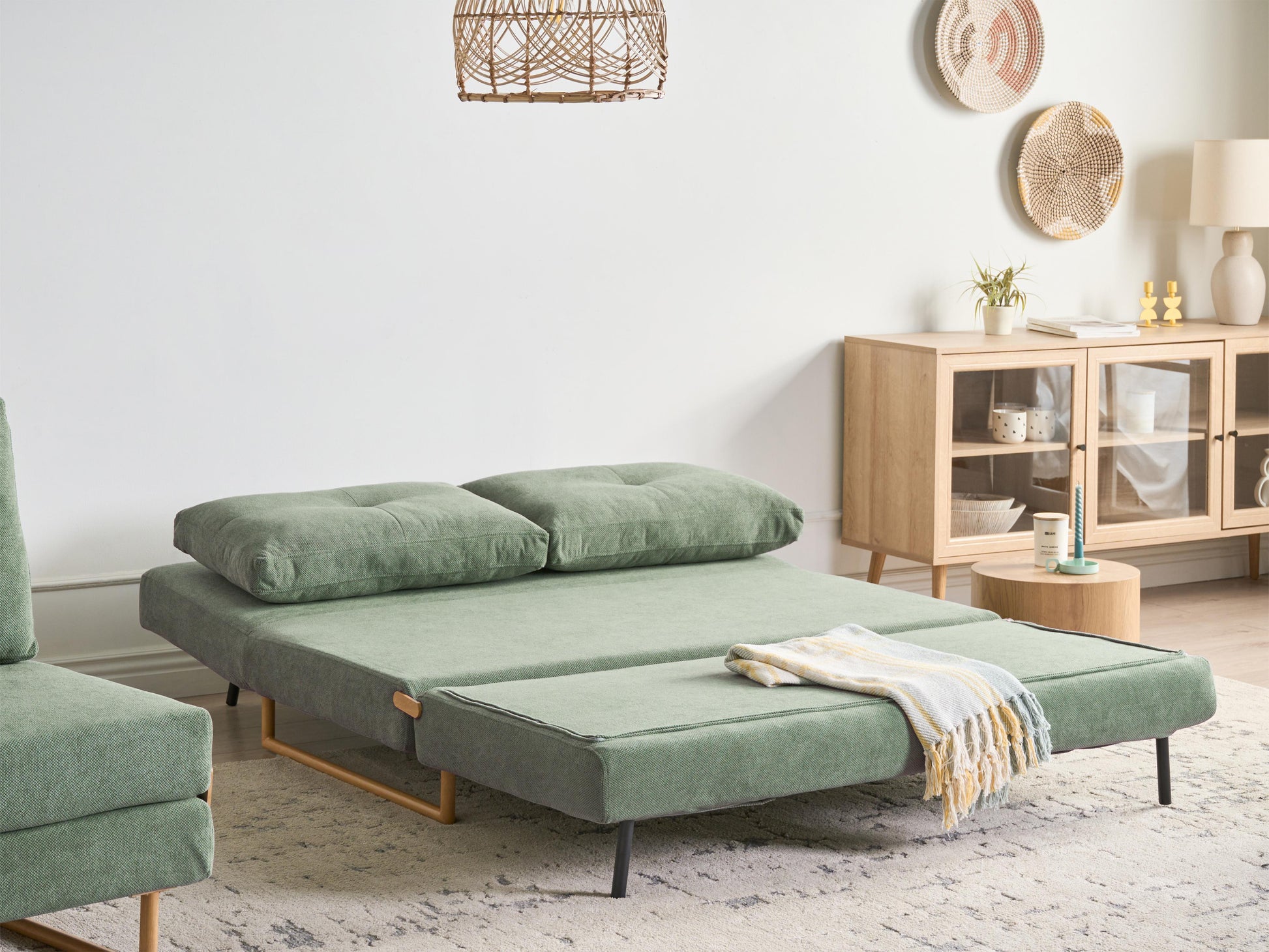  Sofa Bed 3 Seater JERSLEV Fabric Light Green