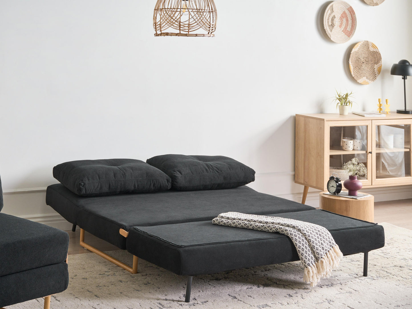  Sofa Bed 3 Seater JERSLEV Fabric Black