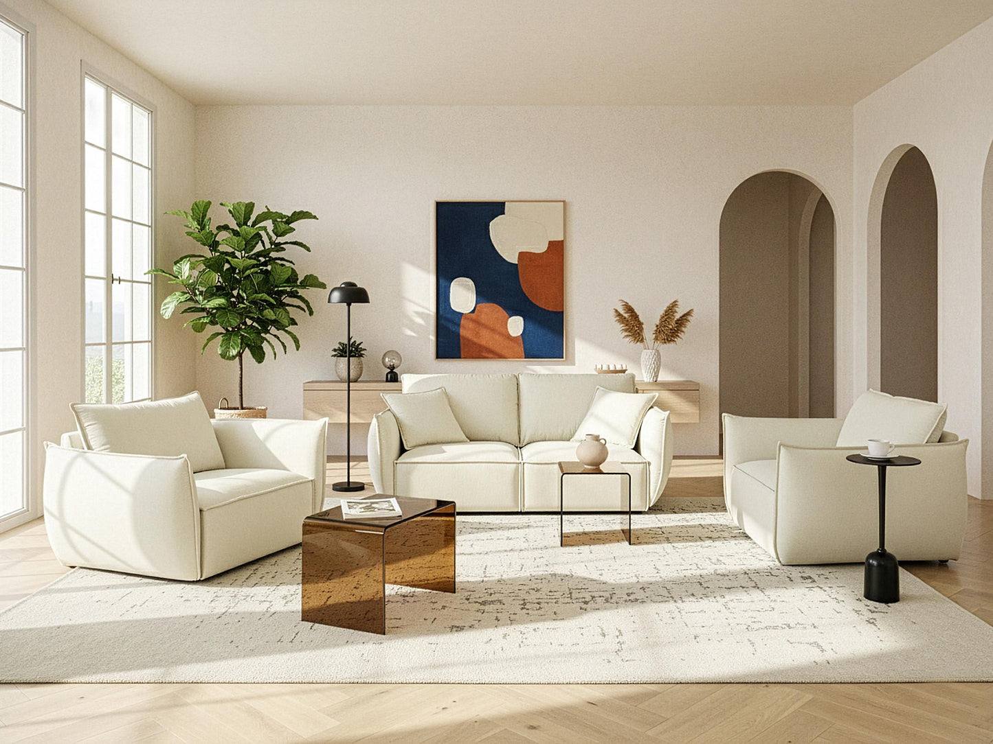  Sofa 3 Seater KUNES Fabric Light Beige