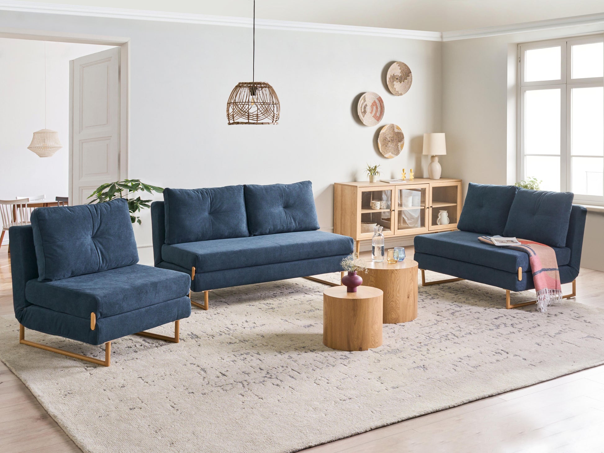  Single Sofa Bed JERSLEV Fabric Blue