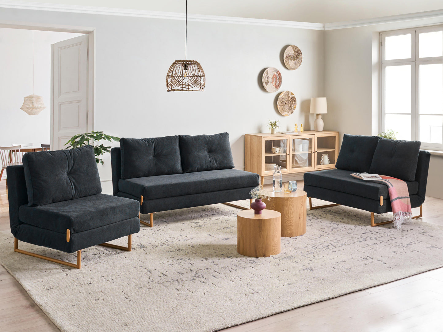  Single Sofa Bed JERSLEV Fabric Black