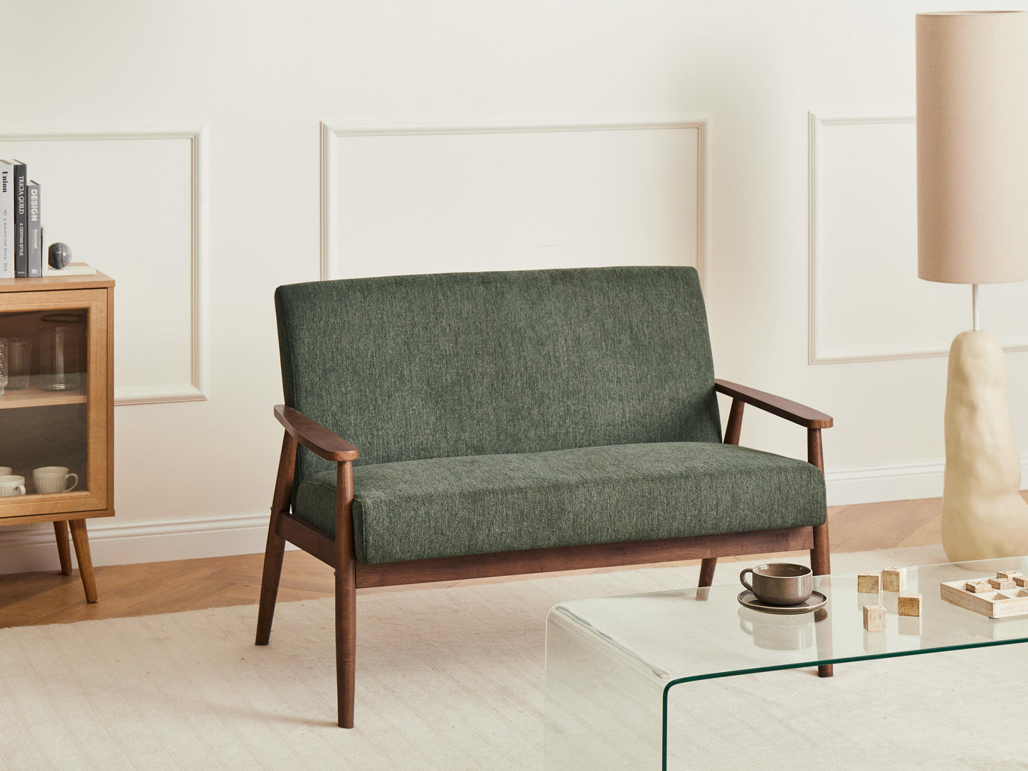  Sofa 2 Seater ESRUM Fabric Dark Brown/ Green