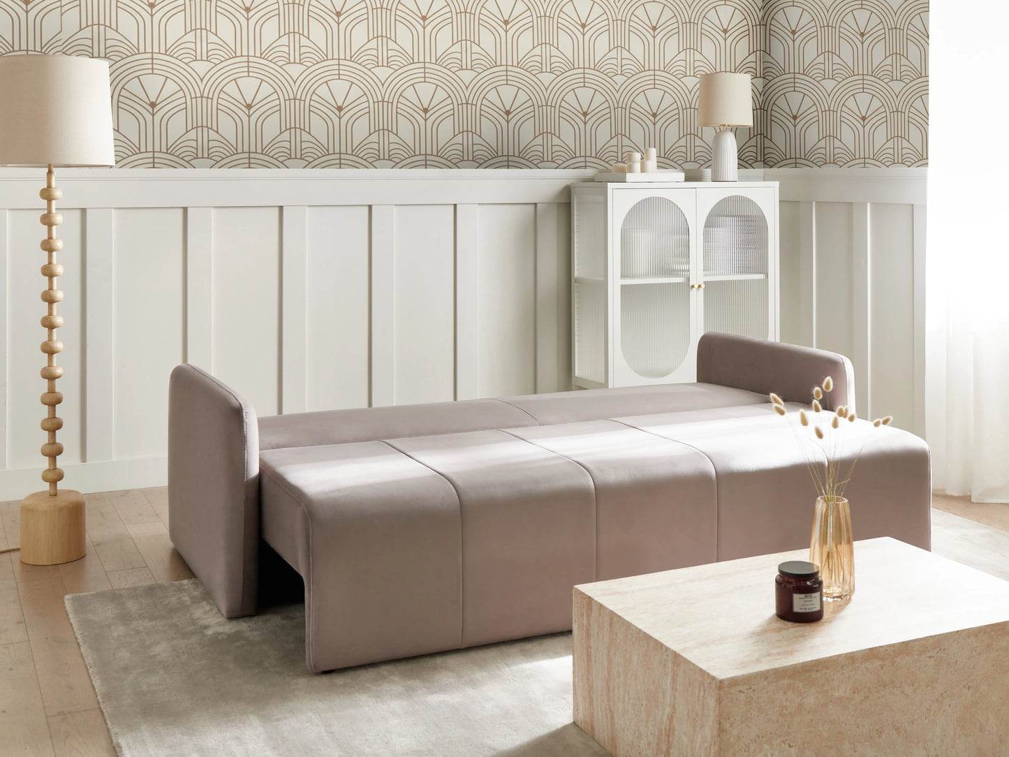  Sofa Bed 3 Seater EGGE Velvet Taupe
