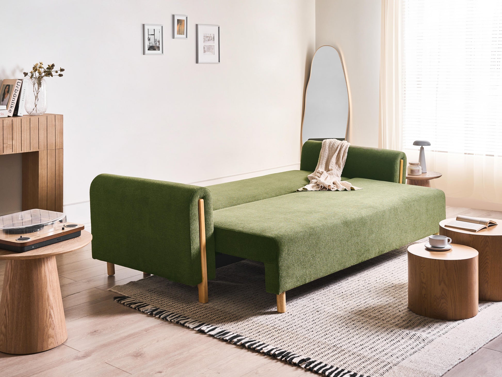  Sofa Bed 3 Seater KVAM Fabric Green With Storage