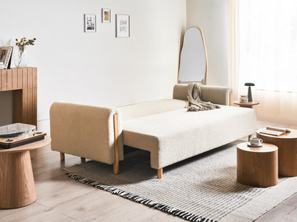  Sofa Bed 3 Seater KVAM Boucle Light Beige With Storage
