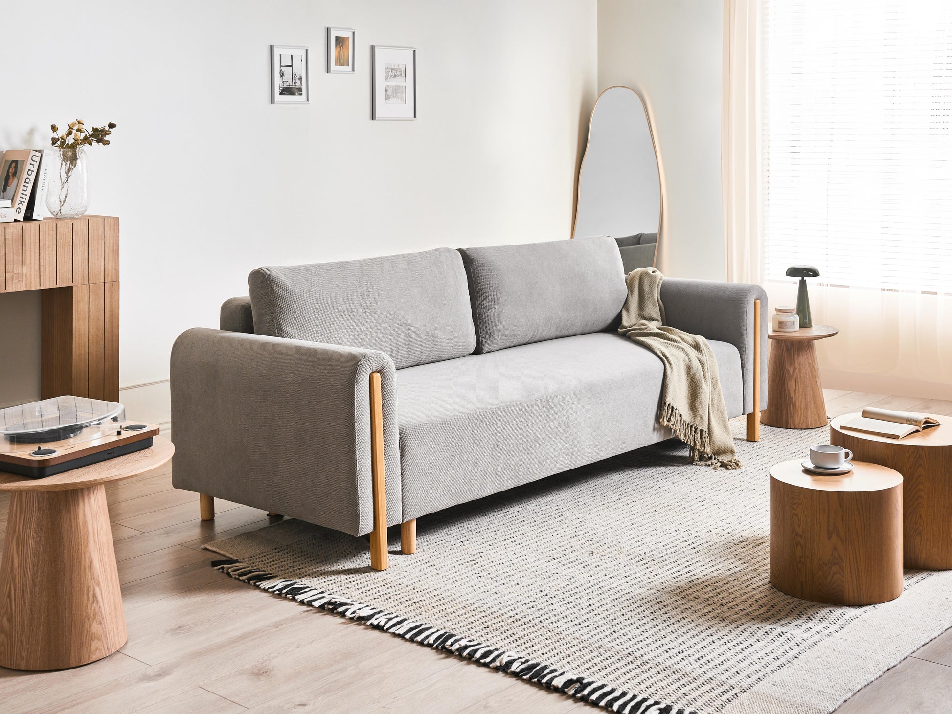  Sofa Bed 3 Seater KVAM Fabric Grey With Storage