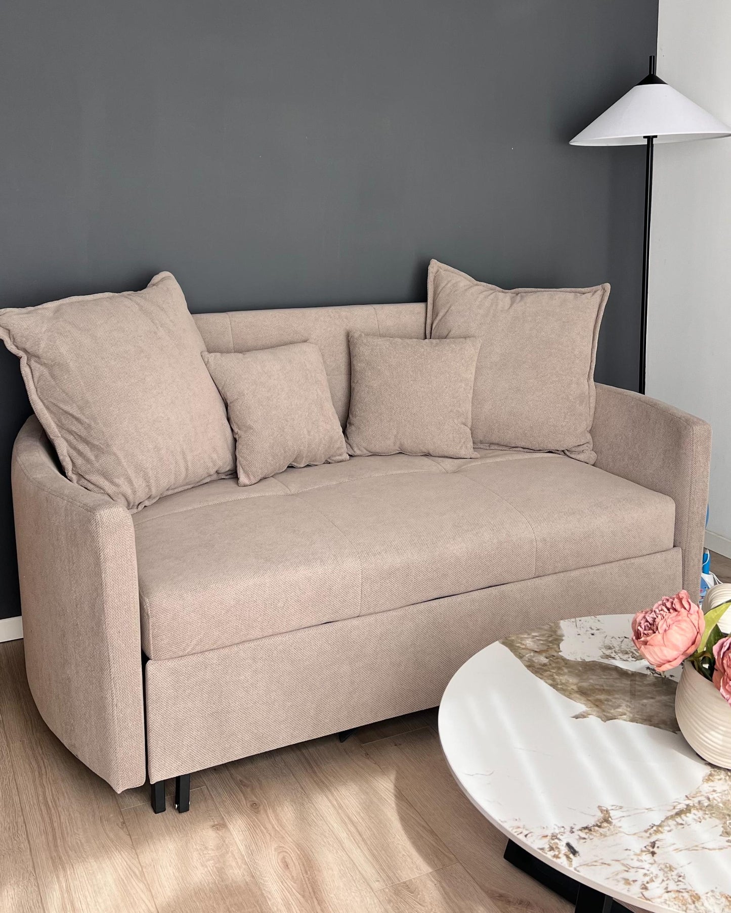  Sofa Bed 2 Seater HOVIN Fabric Taupe