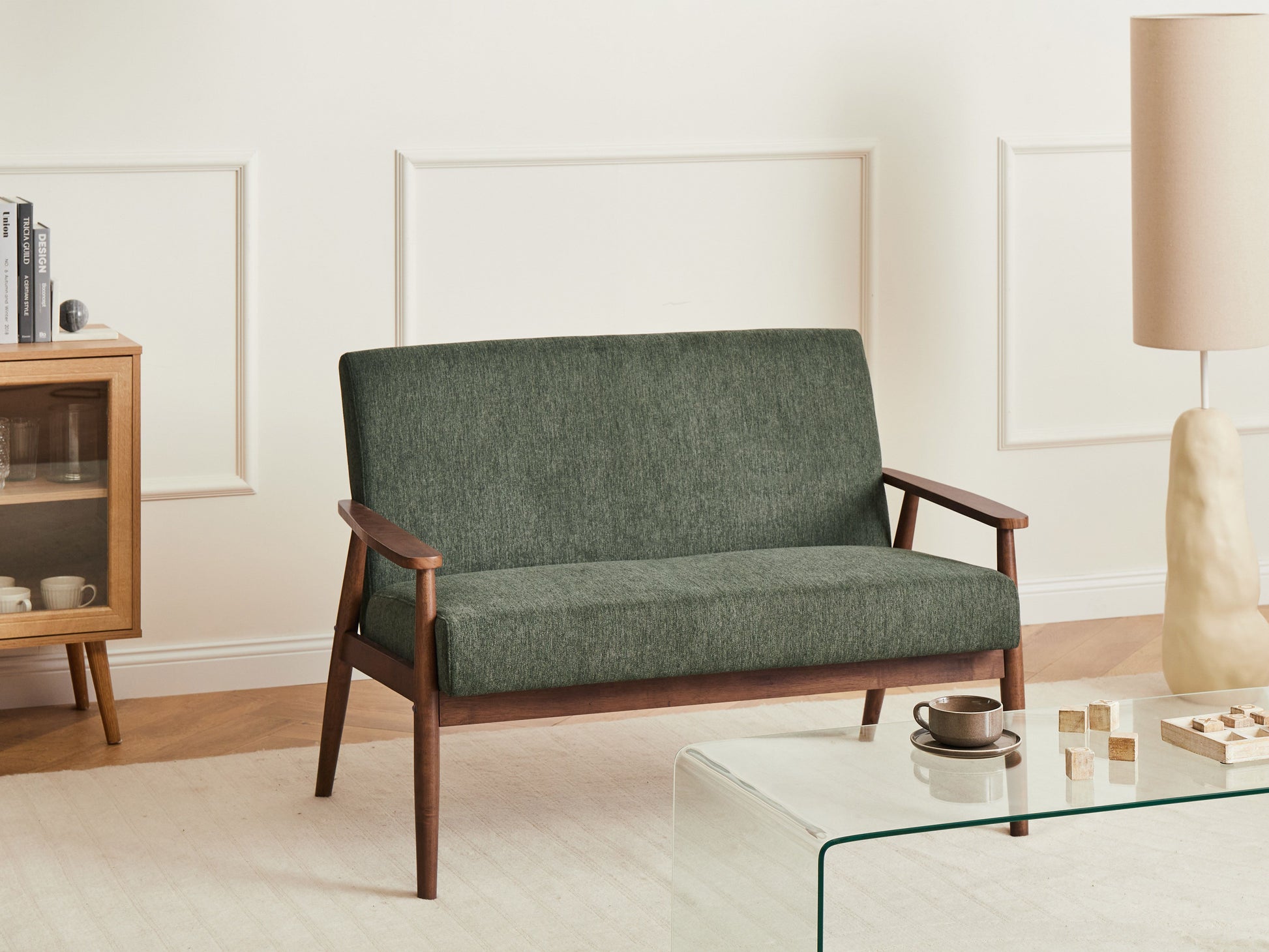  Living Room Set 6 Seater ESRUM Fabric Dark Brown/ Green