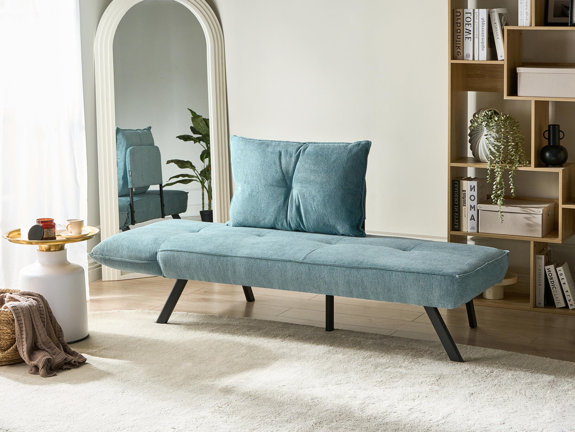  Left-Hand Chaise Lounge ROCAMADOUR Fabric Light Blue