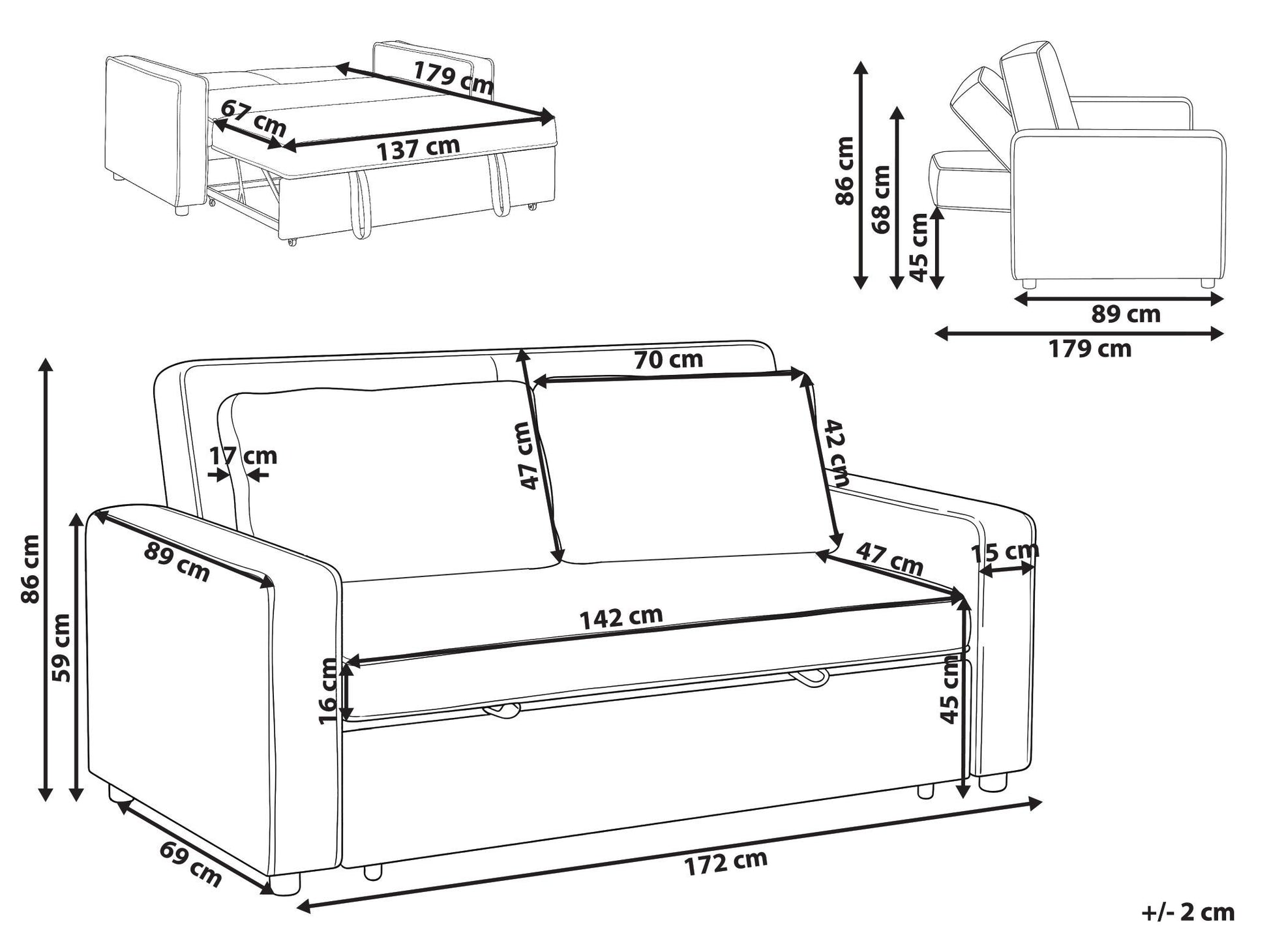  Sofa Bed UTTELA Fabric Grey