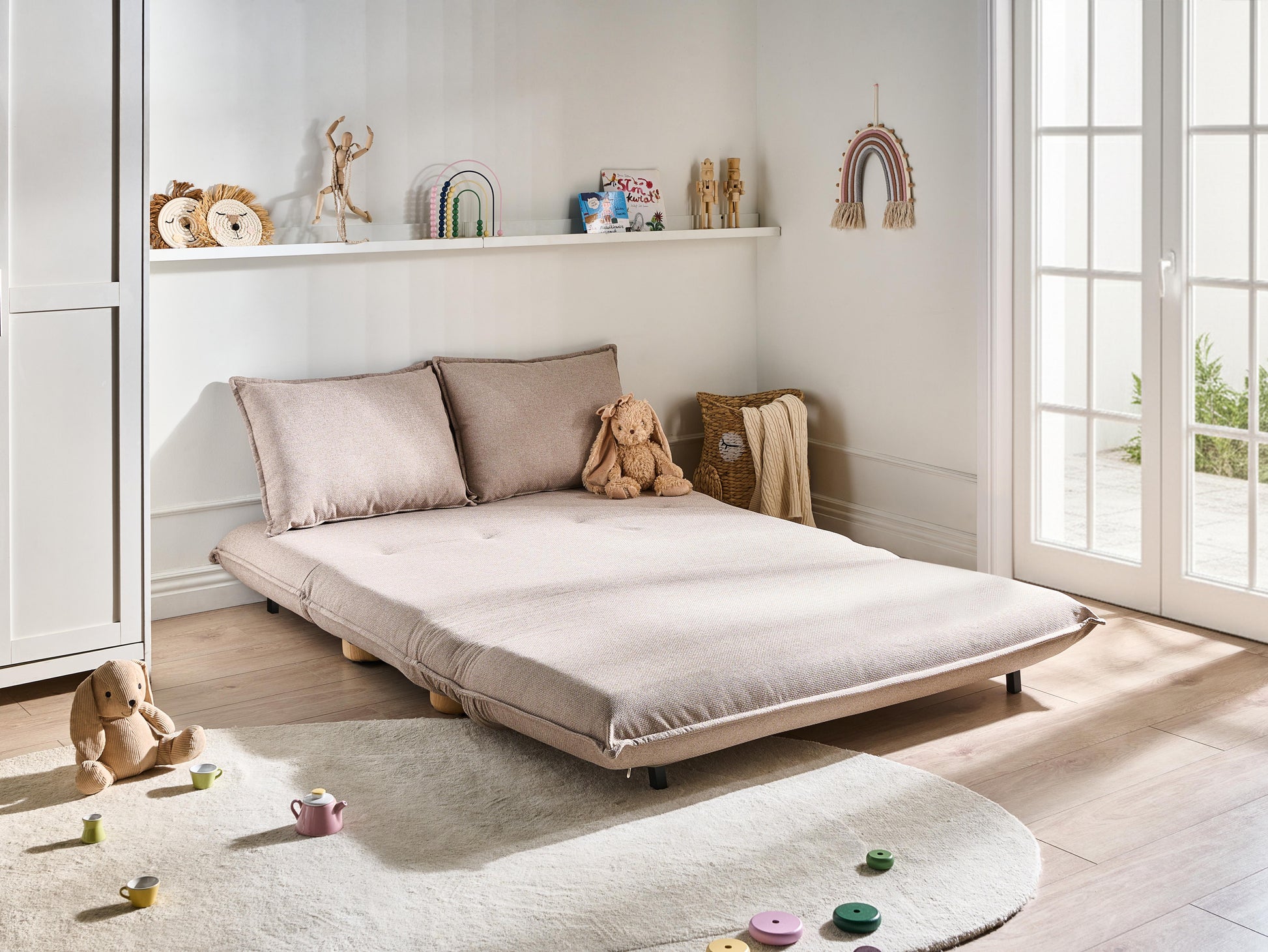  Sofa Bed 2 Seater ABISKO Faux Linen Beige