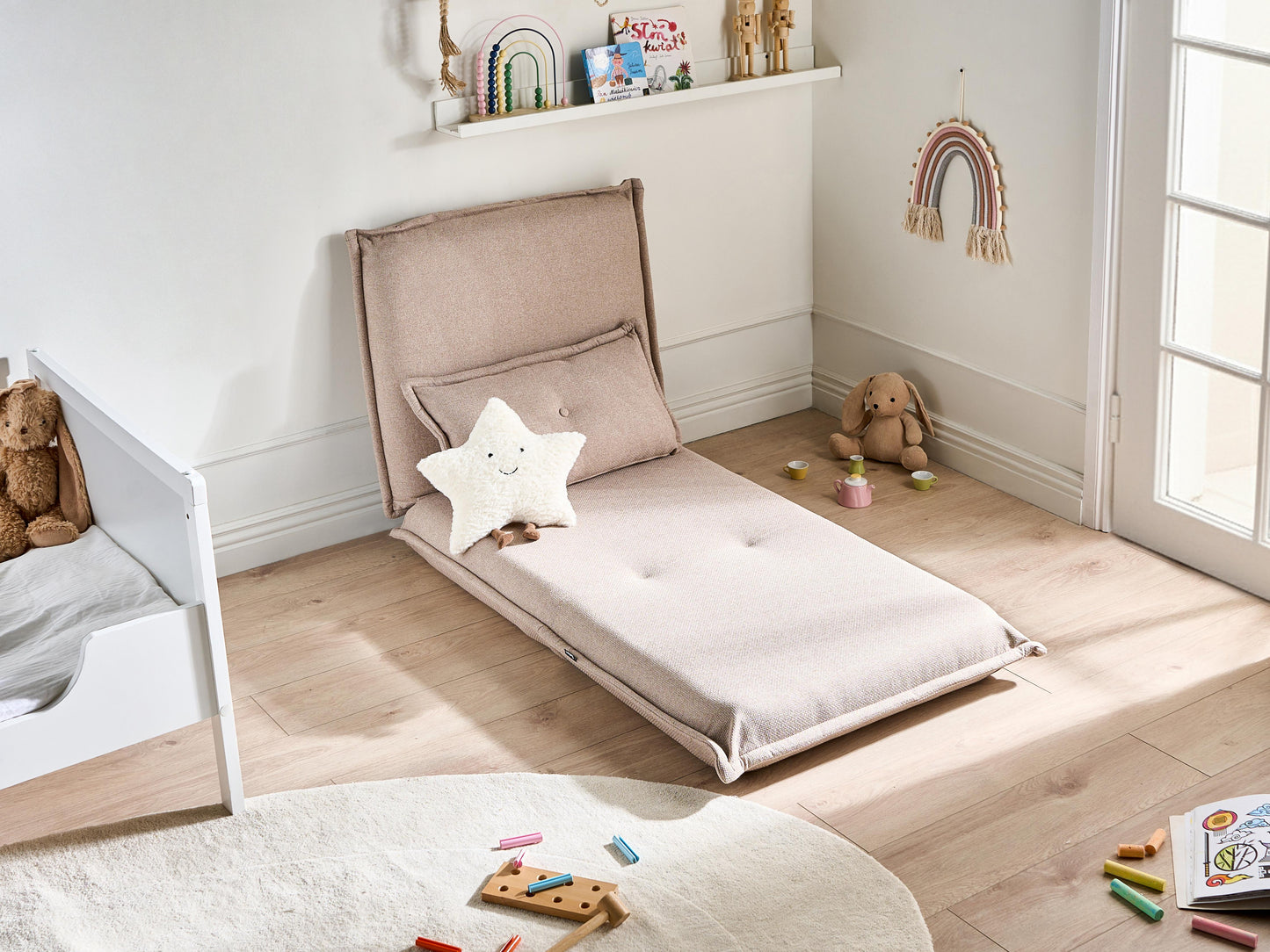  Single Sofa Bed DELLEN Fabric Beige