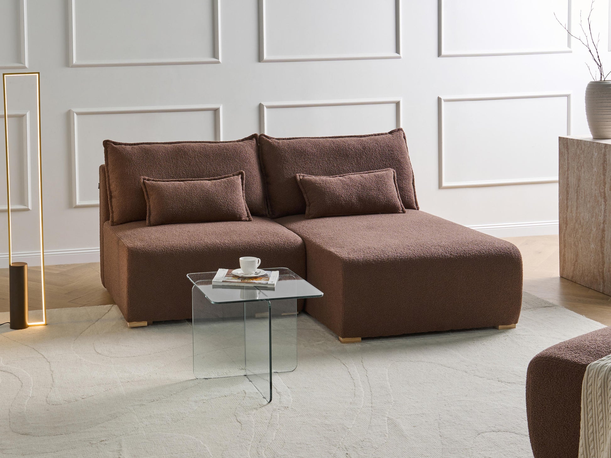  Modular Corner Sofa NERBO Boucle Brown Left Hand