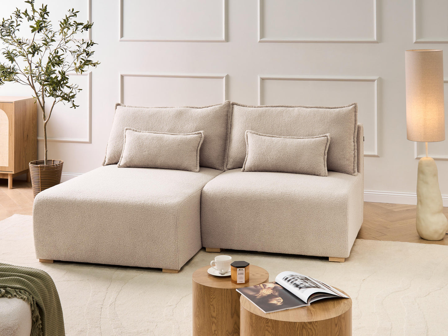  Modular Corner Sofa NERBO Boucle Beige Right Hand