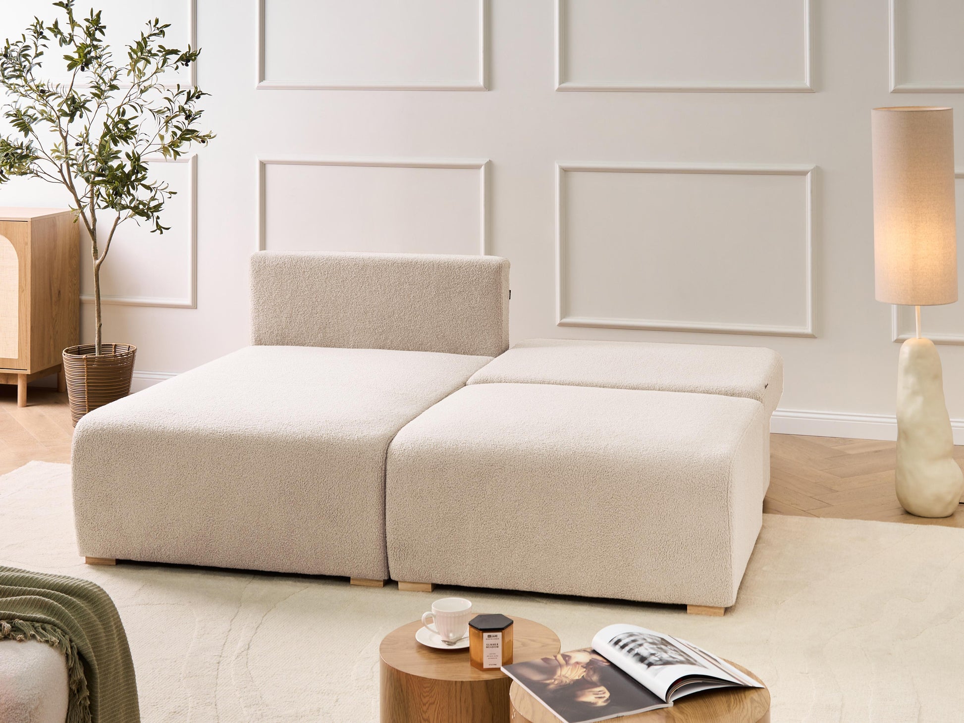  Modular Corner Sofa NERBO Boucle Beige Right Hand