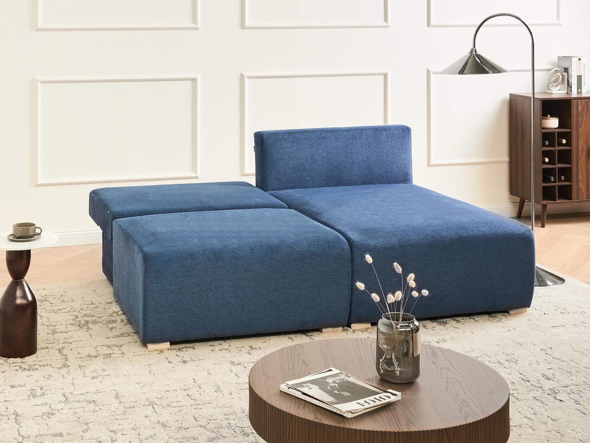  Modular Corner Sofa NERBO Fabric Blue Left Hand