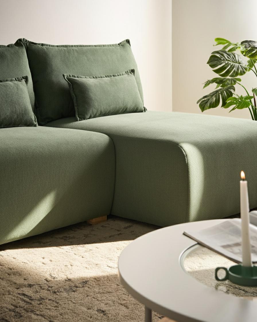  Modular Corner Sofa NERBO Fabric Light Green Left Hand